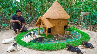 Rescue Abandoned Puppies from Jungle building a Hut and Fish Pond around Dog House
