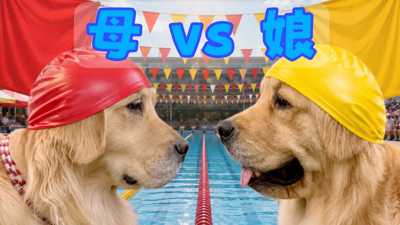 Pool] Serious Showdown Between Golden Retriever Parent and Pup
