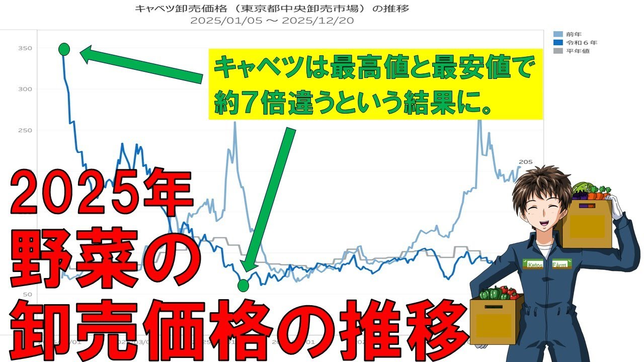 【野菜の卸売価格の推移】いかに高い時に売れるかで儲けが決まりますねww