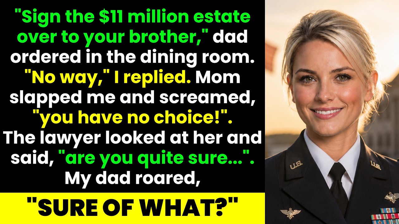 My mother slapped me so hard I tasted blood, and my father slid a legal waiver across the table, ordering me to hand my grandfather's $11 million inheritance to my 59-year-old brother, a man...