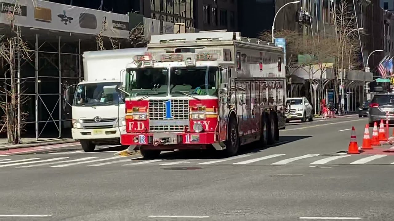 **SCREAMING Q** FDNY Rescue 1 responding against traffic on East 53rd Street and 3rd Ave, Manhattan