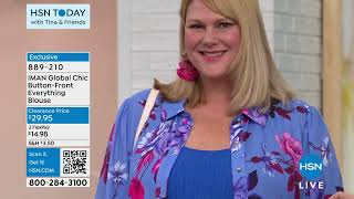 IMAN Global Chic Printed ButtonFront Everything Blouse