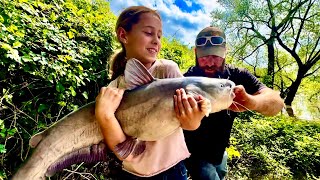 My daughter’s first river monster! Found a dead pig