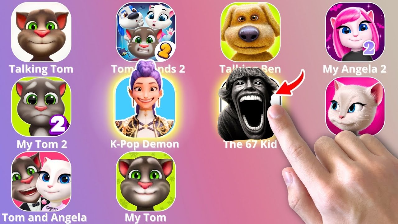 Talking Angela,67 Kid,6 7,Roblox,My Talking Tom,KPop Demon Hunters,Talking Ben,Sprunki Incredibox