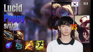 Lucid Jungle Poppy vs Lee Sin lol KR solo rank Full Game 16.8 | 루시드 뽀삐 vs 리 신
