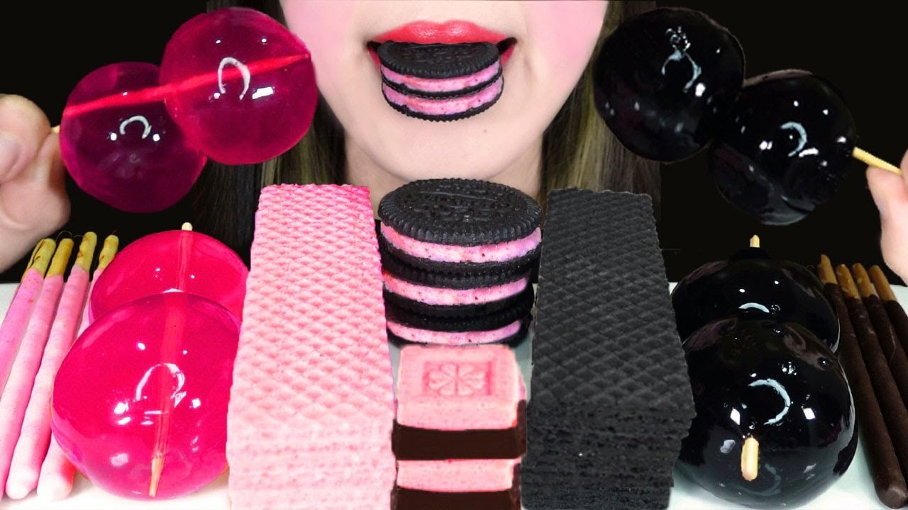 ASMR BLACK PINK FOOD|MUKBANG EATING SOUND NO TALKING