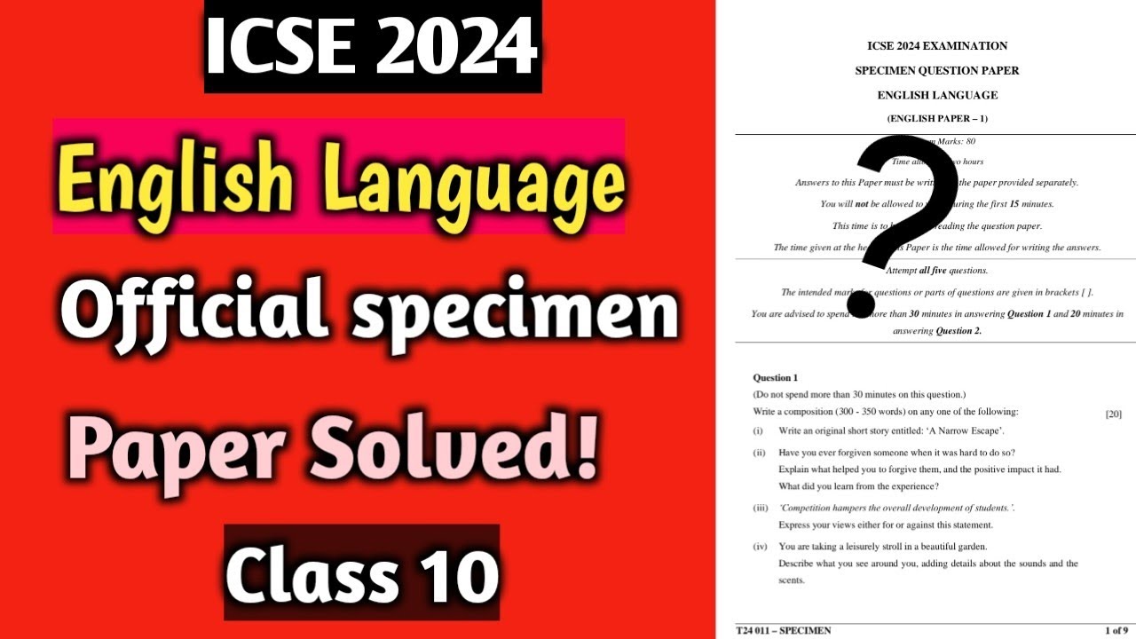 ICSE 2024 English Language Solved specimen paper Class 10 YouTube