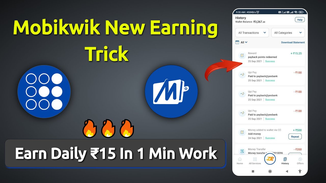 Mobikwik + payback Dhamka offer | Get daily 15 rs.per account | withdraw in bank | By Offerswall