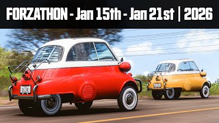 Forzathon Weekly - LITTLE ISO - Forza Horizon 5
#Forzathon - LITTLE ISO
Starting - January 15th, 2026
Ending - January 21st, 2026
Reward:
Standard - 80 Forza Points
Owning La Casa Solariega property location - Double Forza Points (160)
In this video Im going to give you a quick rundown on how to obtain 80 FP in the weekly Forzathon challenges of Forza Horizon 5
Forzathon Challenges:
1: BUBBLE BUDDY - BMW acquired the licensing rights for the Isetta back in 1954 from the italian manufacturer Iso Rivolta. The 1957 BMW Isetta 300 Export is part of the second generation of Isetta produced, adapted so it could be licenced in countries around the world! Own and Drive this cute little car.
2: COLOR WHEEL - The 1957 BMW Isetta 300 Export came in a variety of colors including Japan Red, Pastel Blue and White Gold. Some of these colors could even be combined to form a two-toned style on the car. Paint the body of the car to figure out your favorite!
3: UNIDENTIFIED FLYING CAR - Upgrade your 1957 BMW Isetta 300 Export to B Class or above to double its top speed of 50 mph! Then take this upgraded microcar for a spin by earning a total of 3 Stars at Danger Sign. Try to not scratch your new paint job!
4: LITTLE CAR, LITTLE DRIVE - If flying through the air wasnt enough for you, maybe more driving is! Drive 3.0 mi in the 1957 BMW Isetta 300 Export and enjoy the 300 cc single-cylinder 4-stroke engine.
https://twitter.com/DJKustoms
https://www.instagram.com/djkustoms1
https://www.twitch.tv/djkustoms
https://www.tiktok.com/@djkustoms1
#Forzathon #ForzaHorizon5 #FH5 #DJKustoms Forzathon Weekly - LITTLE ISO - Forza Horizon 5