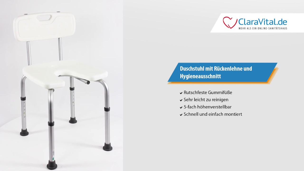Duschstuhl mit Rückenlehne und Hygieneausschnitt bei ClaraVital
