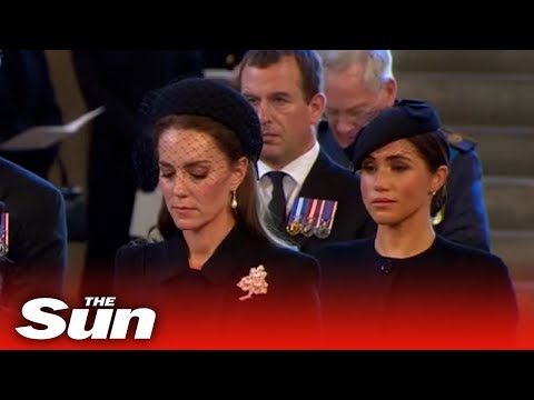 Kate and Meghan look sombre as they mourn The Queen in Westminster