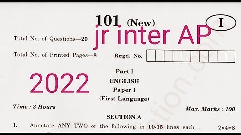 Jr.intermediate AP ENGLISH exam paper 2022||1st year inter English paper model||important questions|