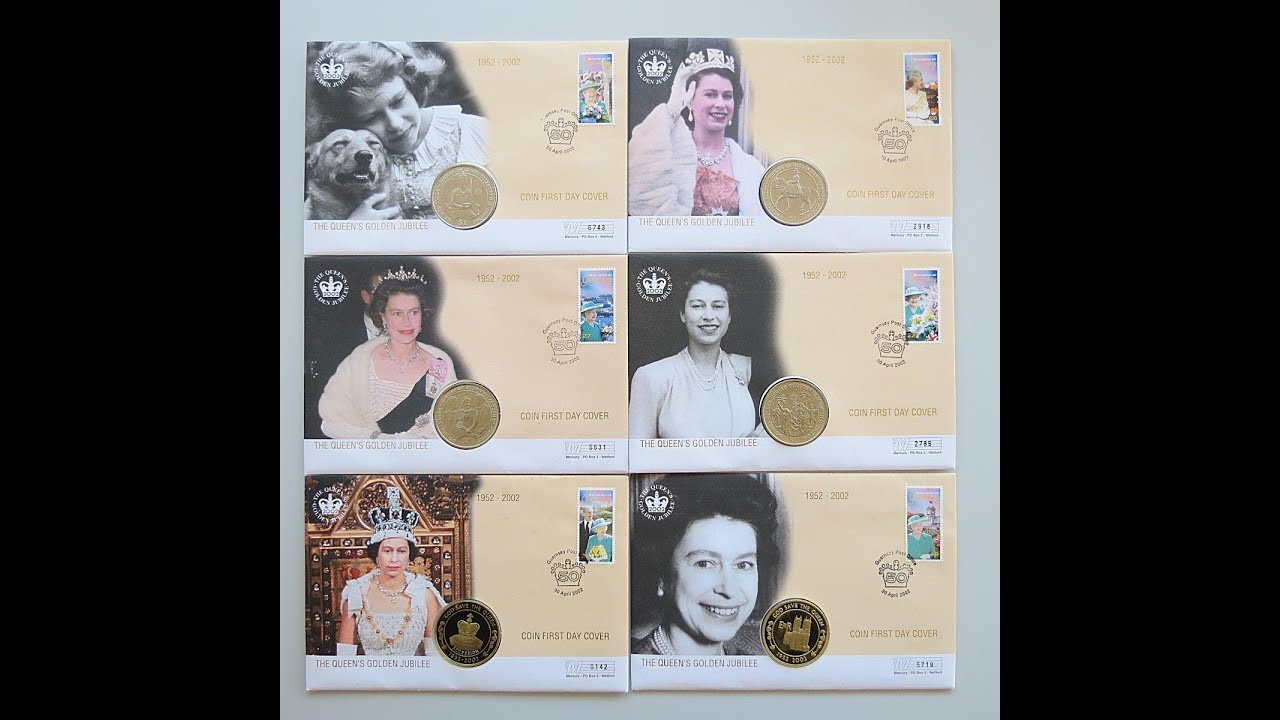 2002 The Queen's Golden Jubilee Coin Covers Set - Guernsey First Day Covers by Westminster