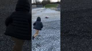 RC Radio Control Car crashes into little boy as he attempts to run away