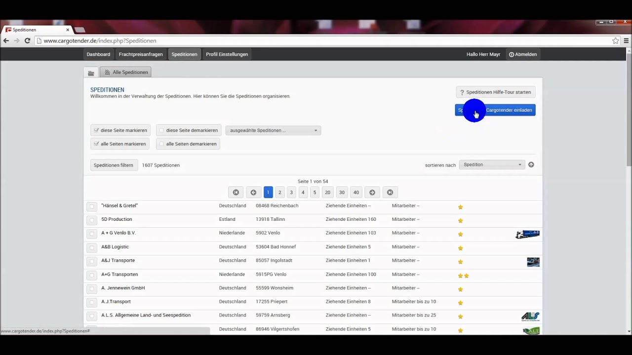 Speditionen zu Cargotender hinzufügen (Für Verlader)