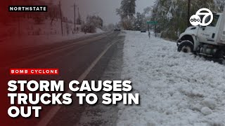 Northstate storm leads to trucks spinning out, getting stuck along Highway 299