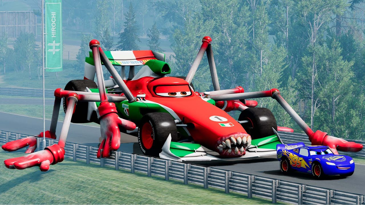 Epic escape from The Zombie Lightning McQueen Eater, Francesco Racing Car Eater |BeamNG.Drive