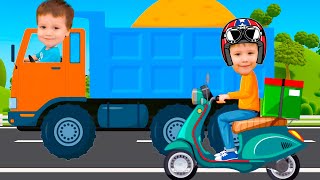 Синий трактор Песенки для детей Машинки Супергрузовик мотоцикл и автобус
