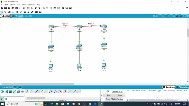Connecting 3 routers, switches & PCs in Cisco Packet Tracer