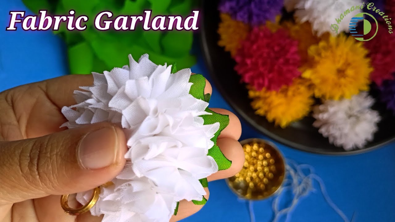 Multicolour Chrysanthemum Fabric Garland |  Blouse Piece ಇಂದ ಮಾಡಿದ ಸೇವಂತಿಗೆ ಹೂವಿನ ಹಾರ
