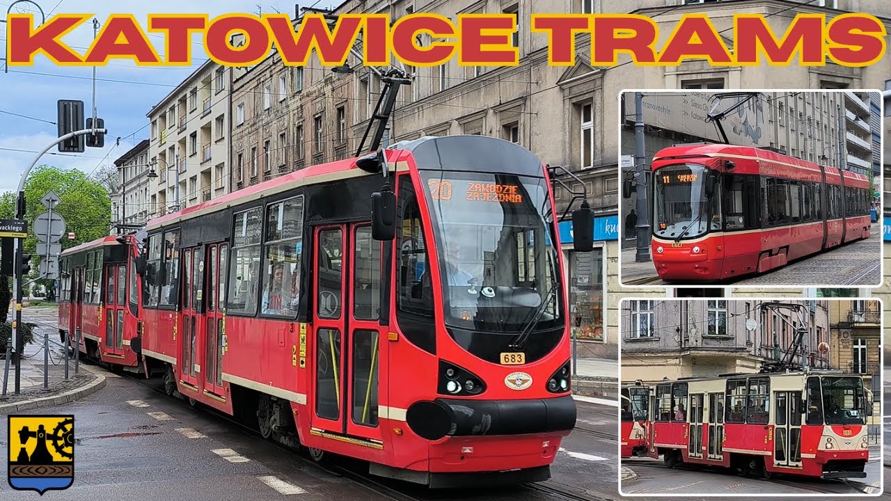 Beautiful red KATOWICE 🇵🇱 TRAMS 🚊 - 4K