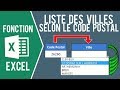 Excel  liste droulante des villes selon le code postal saisi