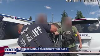 Man with felony warrants out on $30K bail after ramming into law enforcement vehicles