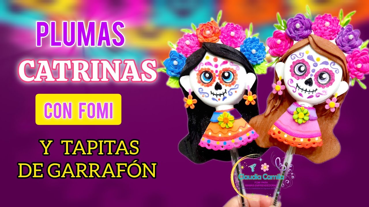 ✨ Pluma Catrina con Tapita de Garrafón 💀💖🏵 | Manualidades con Fomy paso a paso