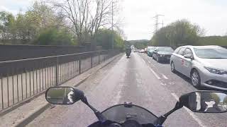 idiot van driver nearly kills biker.