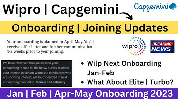 Wipro Jan-Feb Onboarding | Elite | Turbo Chances | Capgemini April-May Onboarding | Complete Info