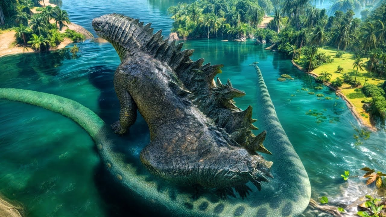 Titanoboa Eats T-Rex Godzilla Enters Scene Enhanced