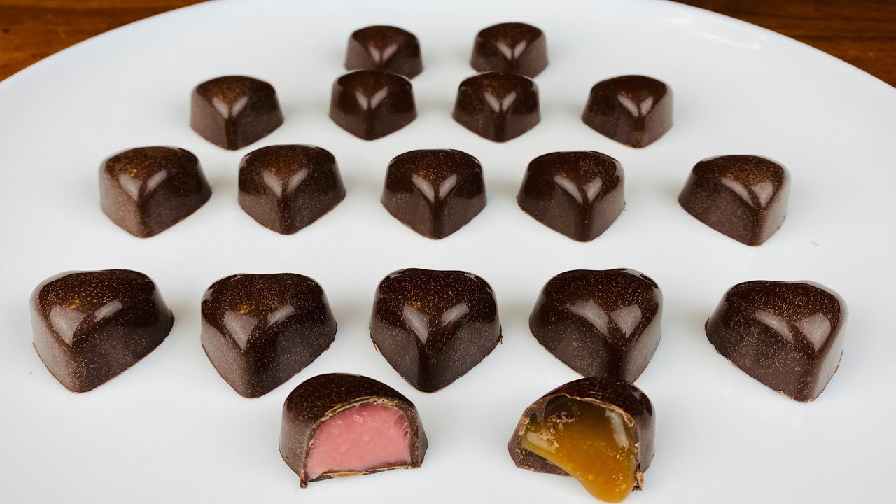 CIOCCOLATINI A CUORE per SAN VALENTINO ripieni di CARAMELLO SALATO & GANACHE AI LAMPONI