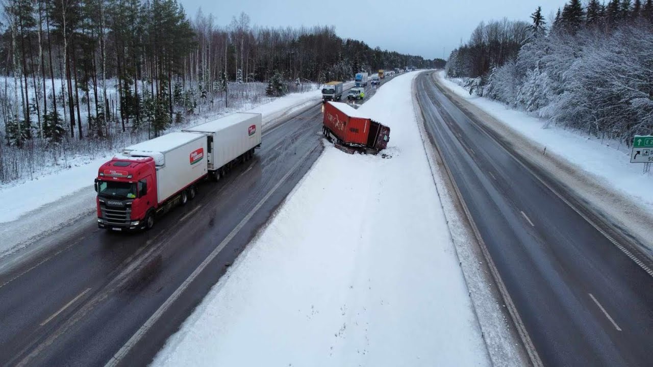 Winter road truck driver 
