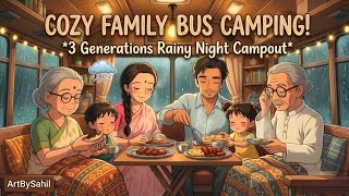 Rainy Jungle Bus Camping  | Cozy Family Night & ASMR Cooking | Ghibli Inspired screenshot 2