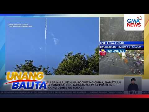 Usok mula sa ni-launch na rocket ng China, namataan sa Puerto Princesa... | Unang Hirit