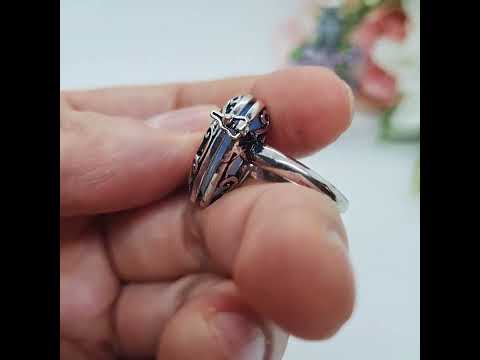 Оригінальне кільце "срібне серце" 6 в 1 в стилі вінтаж зі змінними кабошонами натуральний камінь, видео 1
