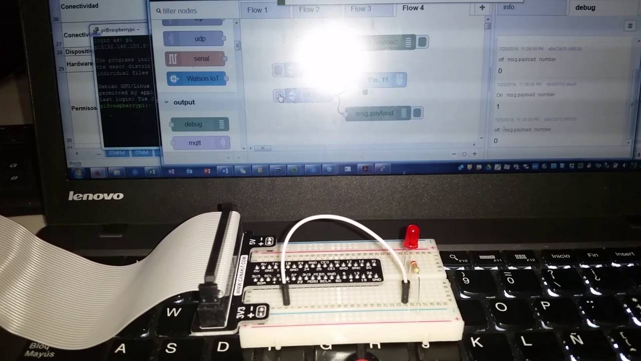 LED Raspberry PI in Node Red - YouTube