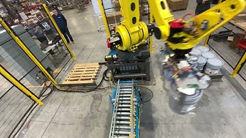Hamrick Packaging Systems - Model P10-R Compact Robotic Palletizer for Pails w/ Custom Gripper Tool