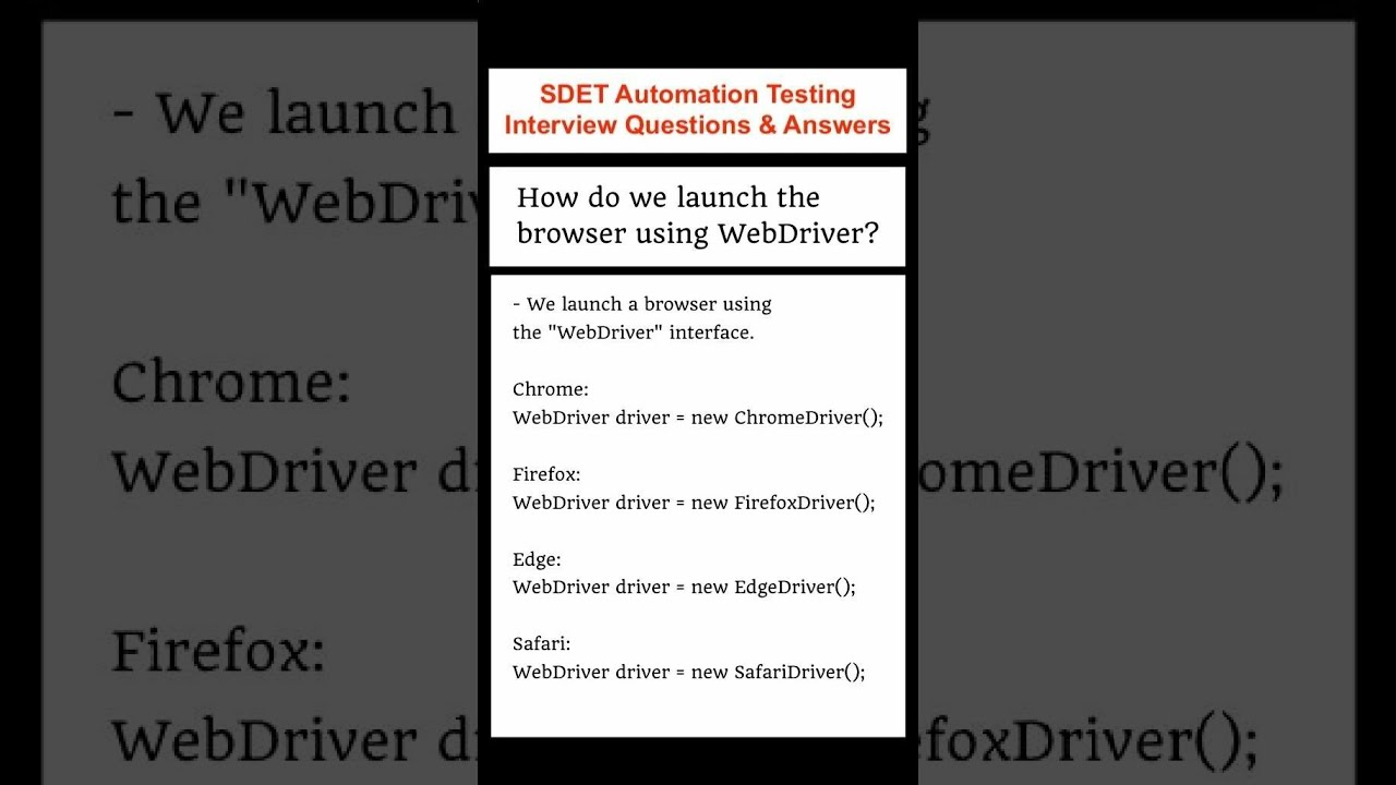 How Do We Launch The Browser Using Selenium WebDriver SDET Automation Testing Interview