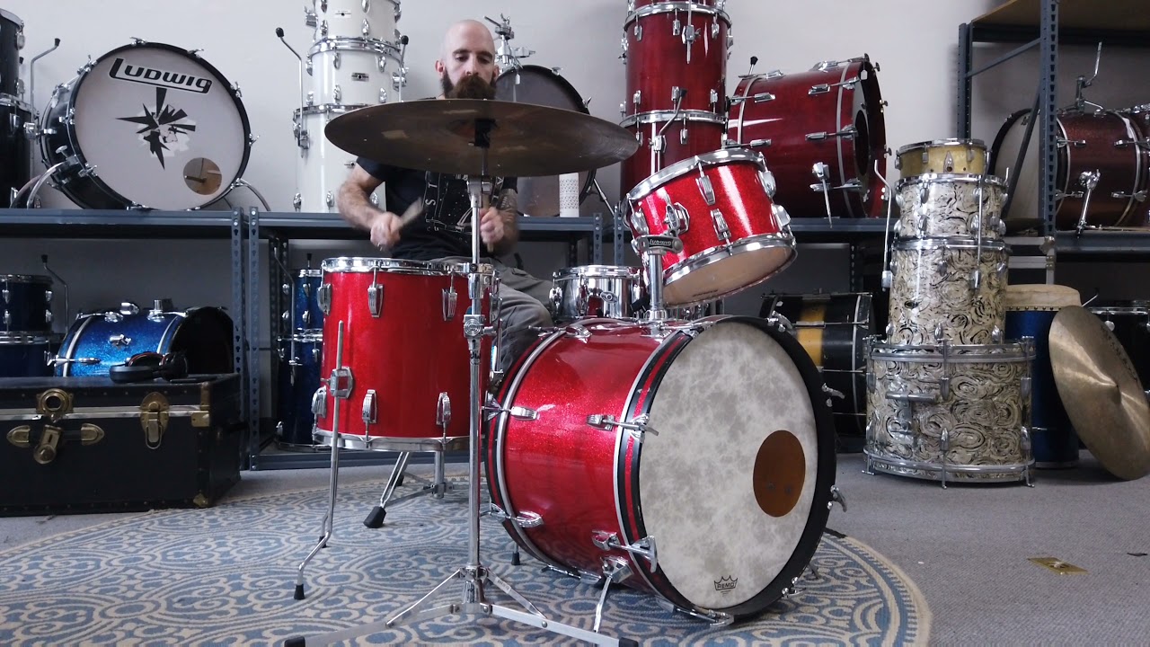 1970s Ludwig Downbeat Red Sparkle Drum Kit