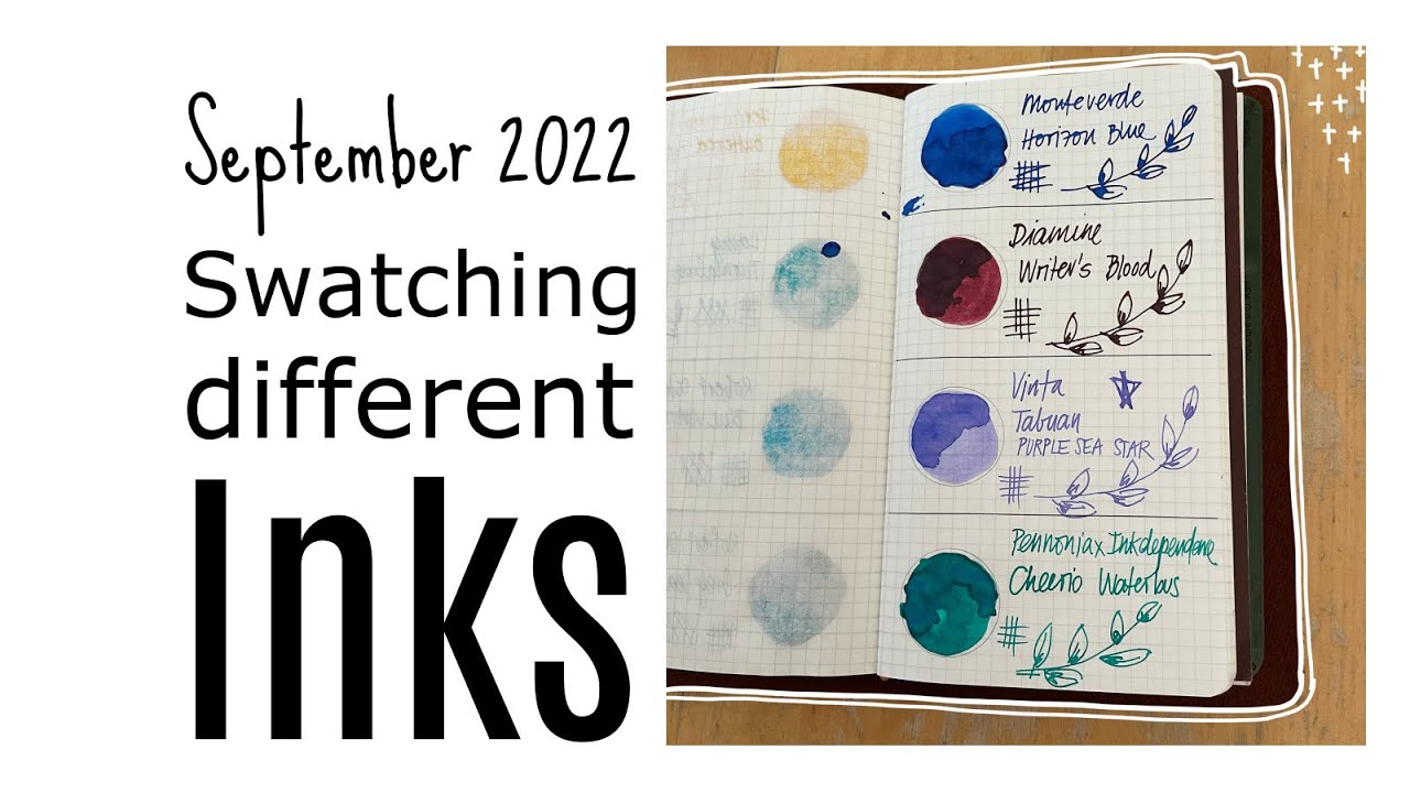 Ink Swatches: Horizon Blue, Writer's Blood, Purple Sea Star, Cheerio Waterbus * Diamine, Vinta