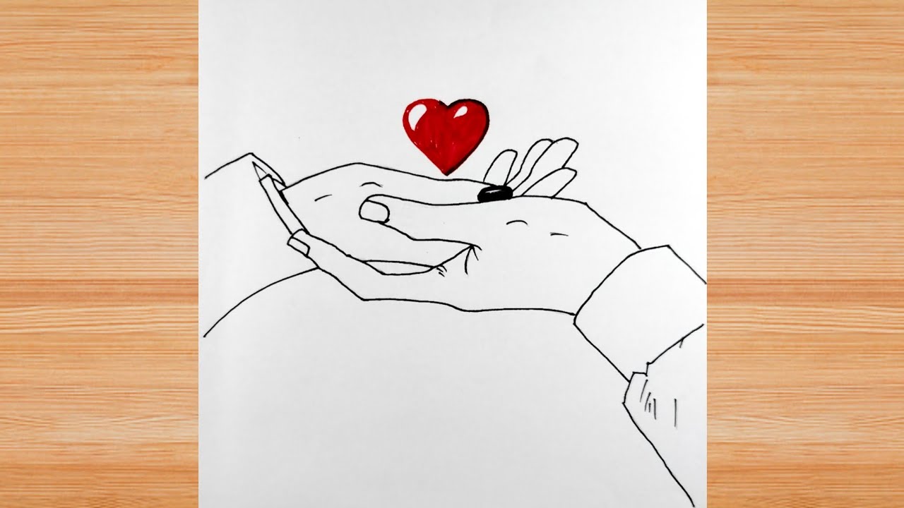 Valentine Day Drawing Easy | How to Draw Love Heart in Hand ❤