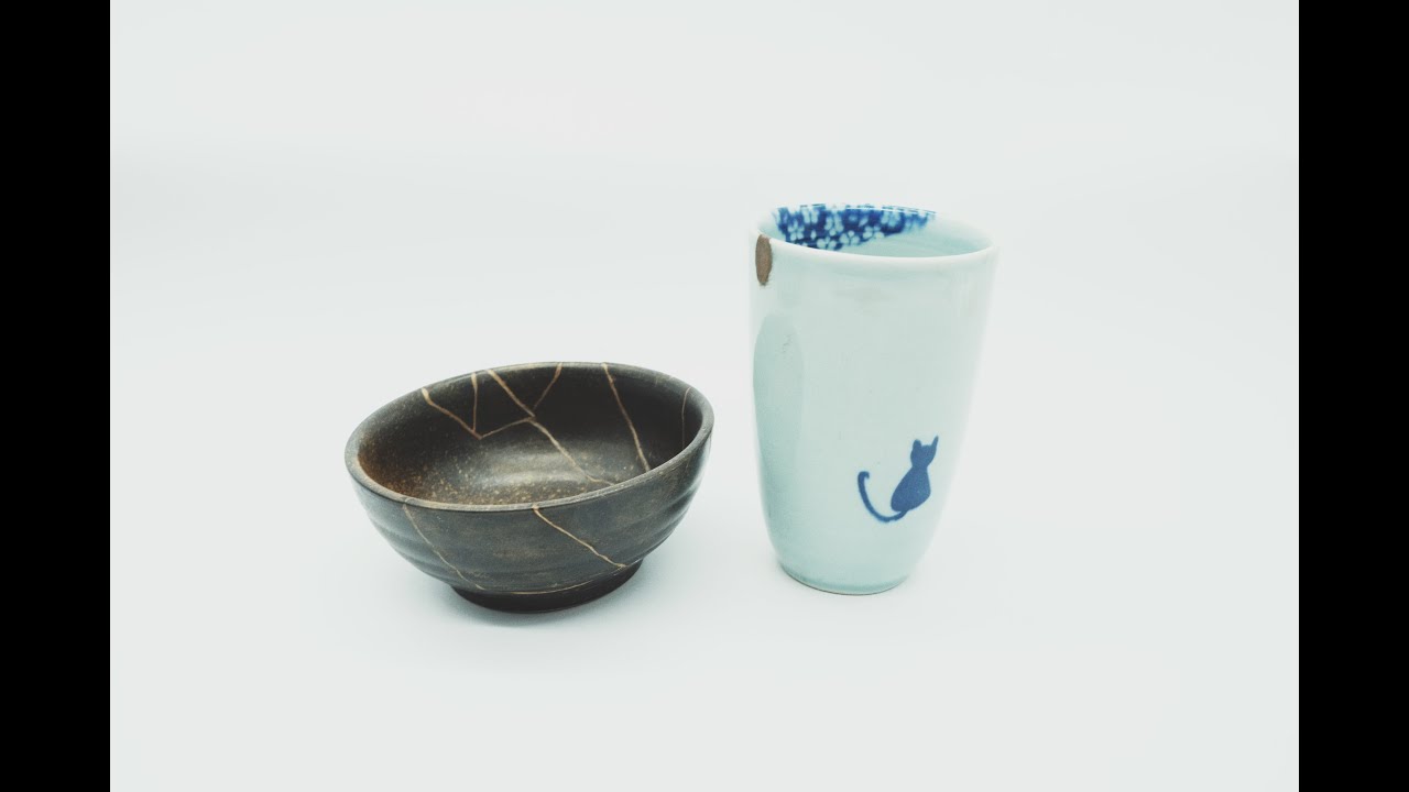 金繕修復使用了八年的杯子和新碗