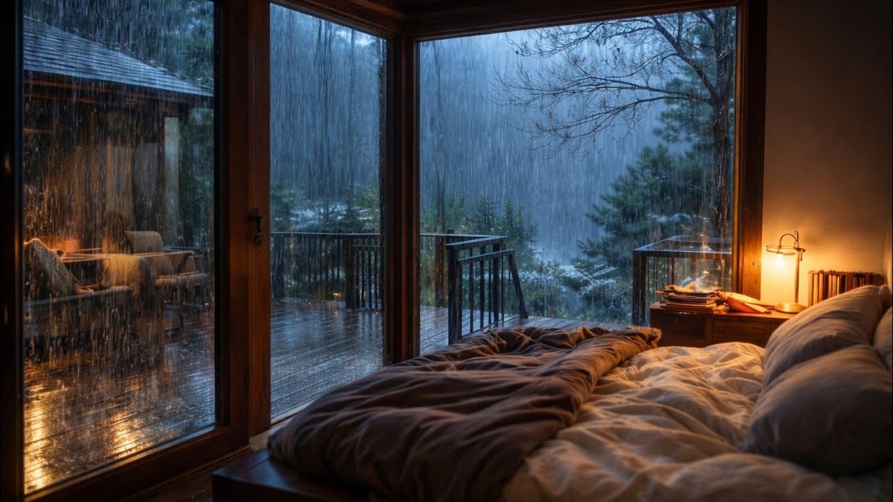 Rain in a Forest Bungalow ASMR 🌧️🏡 East Asian Music for Deep Meditation & Sleep