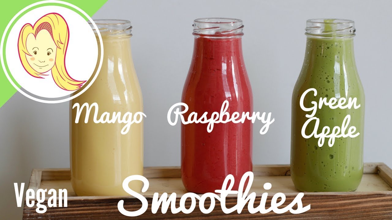 Raspberry, Mango, and Green Apple Smoothies (Vegan)
