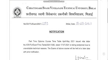 csvtu bhilai | PT diploma 4th 5th & 6th sem exam postponed | B.Arch. 6th sem & M.Tech final result
