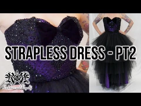 black strapless ruffle dress