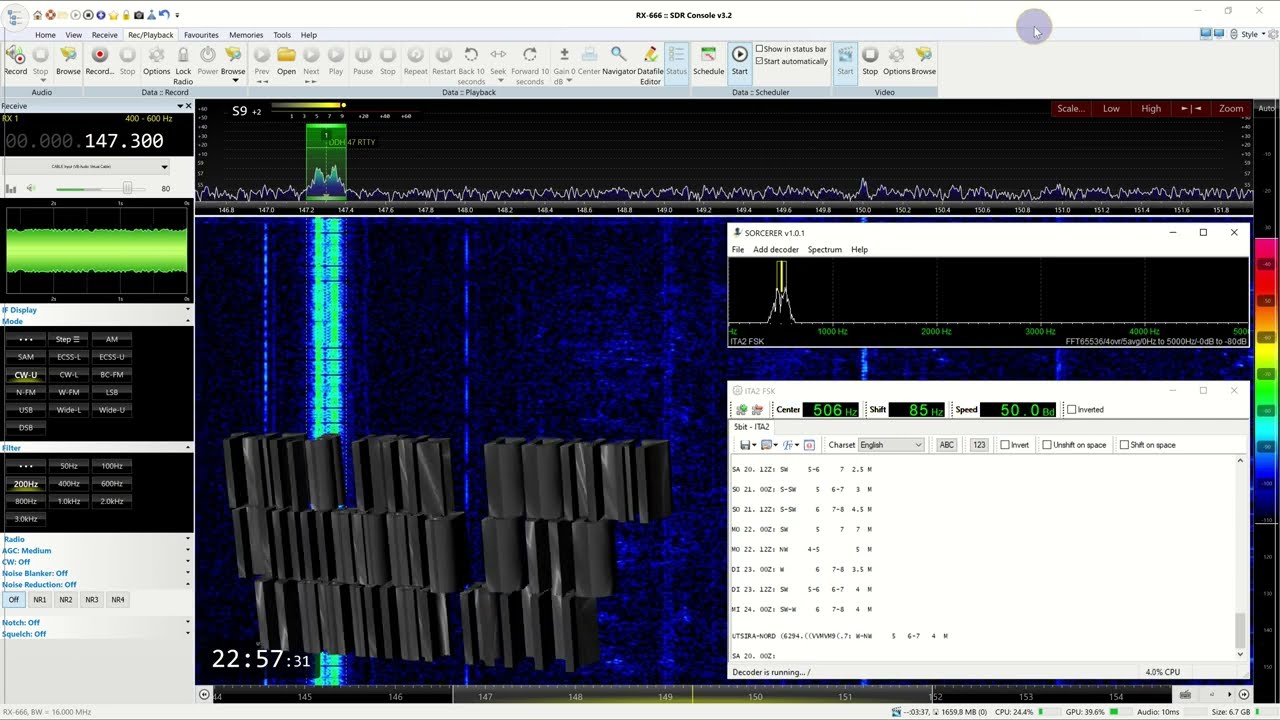 147,3 KHz  DDH47  Pinneberg DWD Weather RTTY 2-es Program