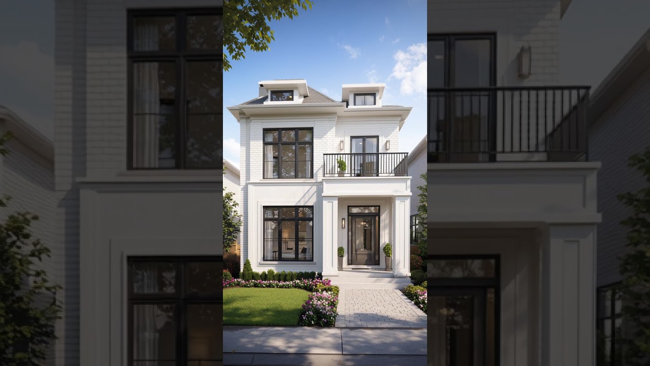Classic White Brick Home with Black Trim & Garden Views 🌿 
