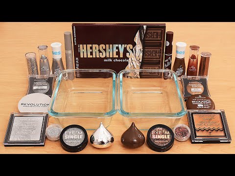 Hershey Chocolate Slime - Mixing Makeup Eyeshadow Into Slime ASMR